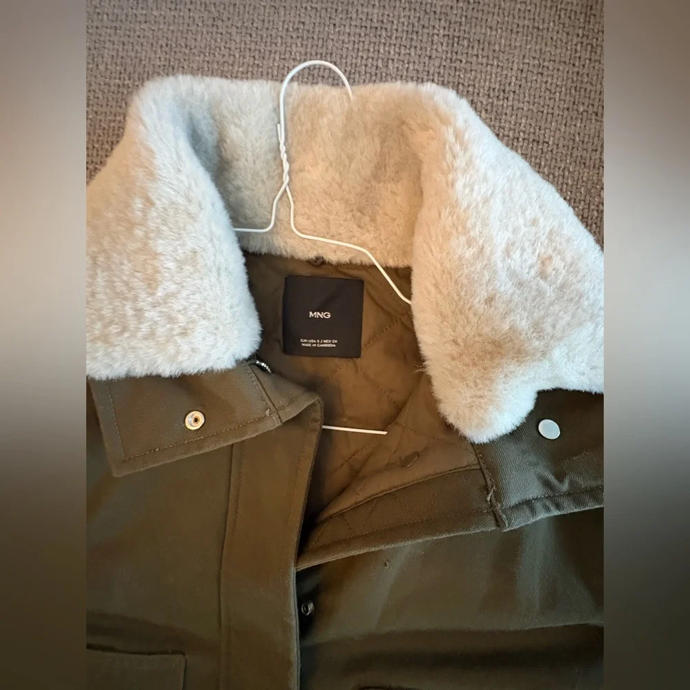 Mango Oversized Khaki Parka Faux Fur Collar Jacket NWT Small - Picture 11 of 14